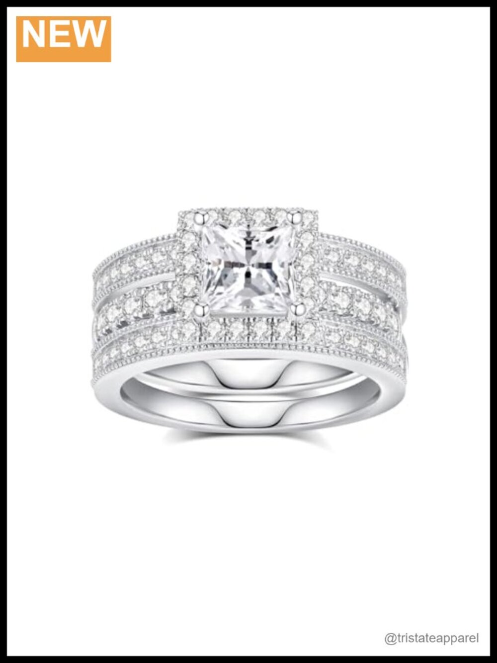 2CT Moissanite Bridal Ring Set Princess Cut S925 Sterling Silver 18k White Gold
